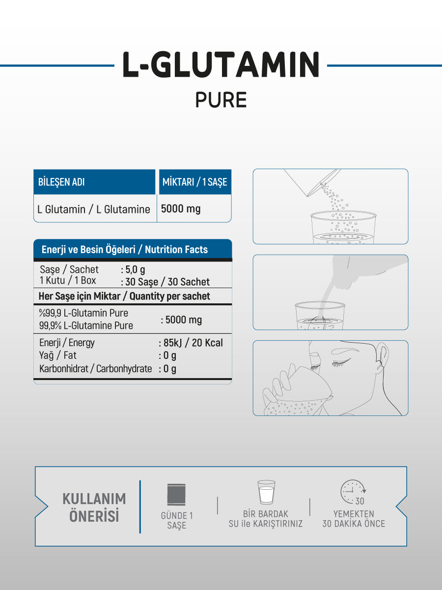 PURE L-GLUTAMIN 30 SAŞE