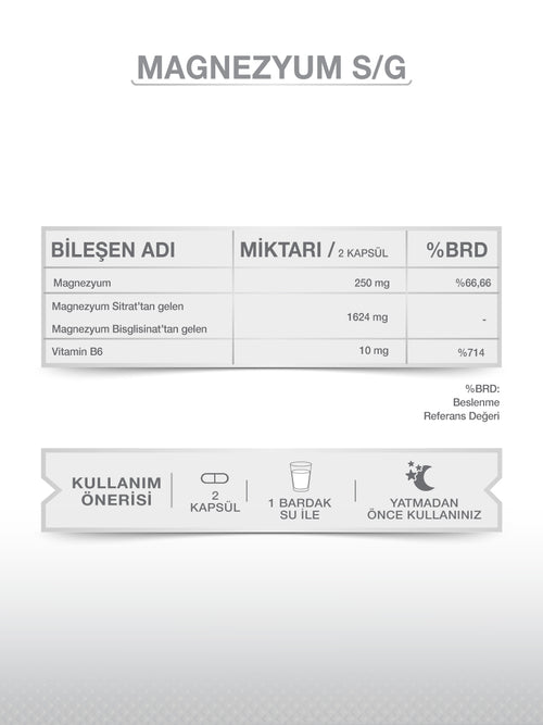 MAGNESIUM PLUS S/G (BİSGLİSİNAT SİTRAT & P5P)60 KAPSÜL